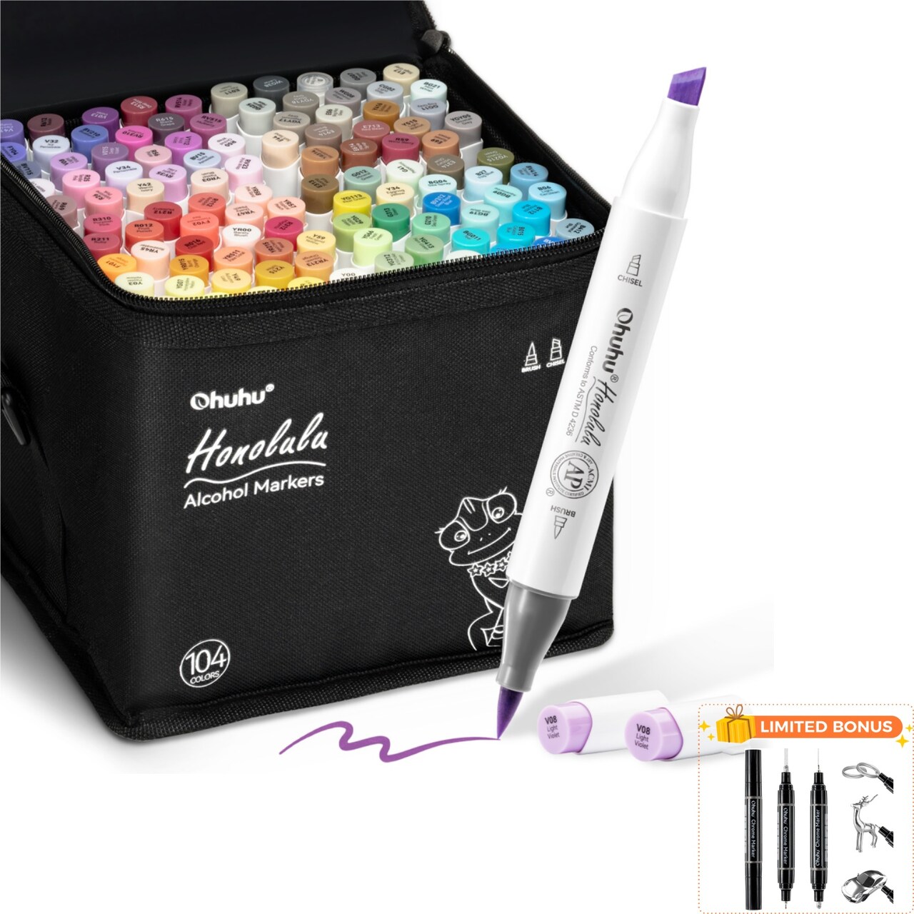 Ohuhu 104-Color Alcohol-Based Markers - Dual Tips Art Markers - Honolulu/ Honolulu B Series